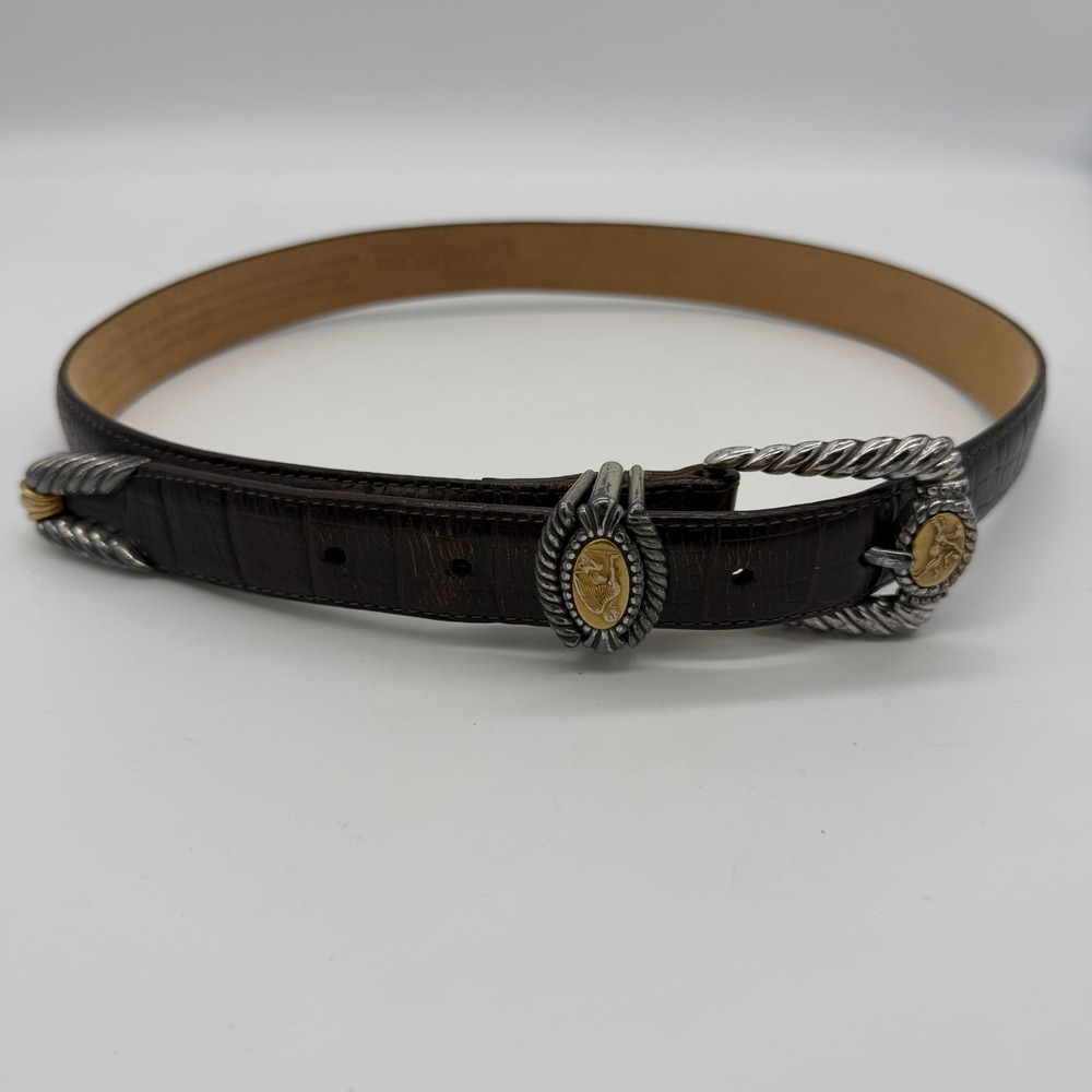 Vintage Brighton Museum Collection Brown Croc Embossed Leather Belt S 37819